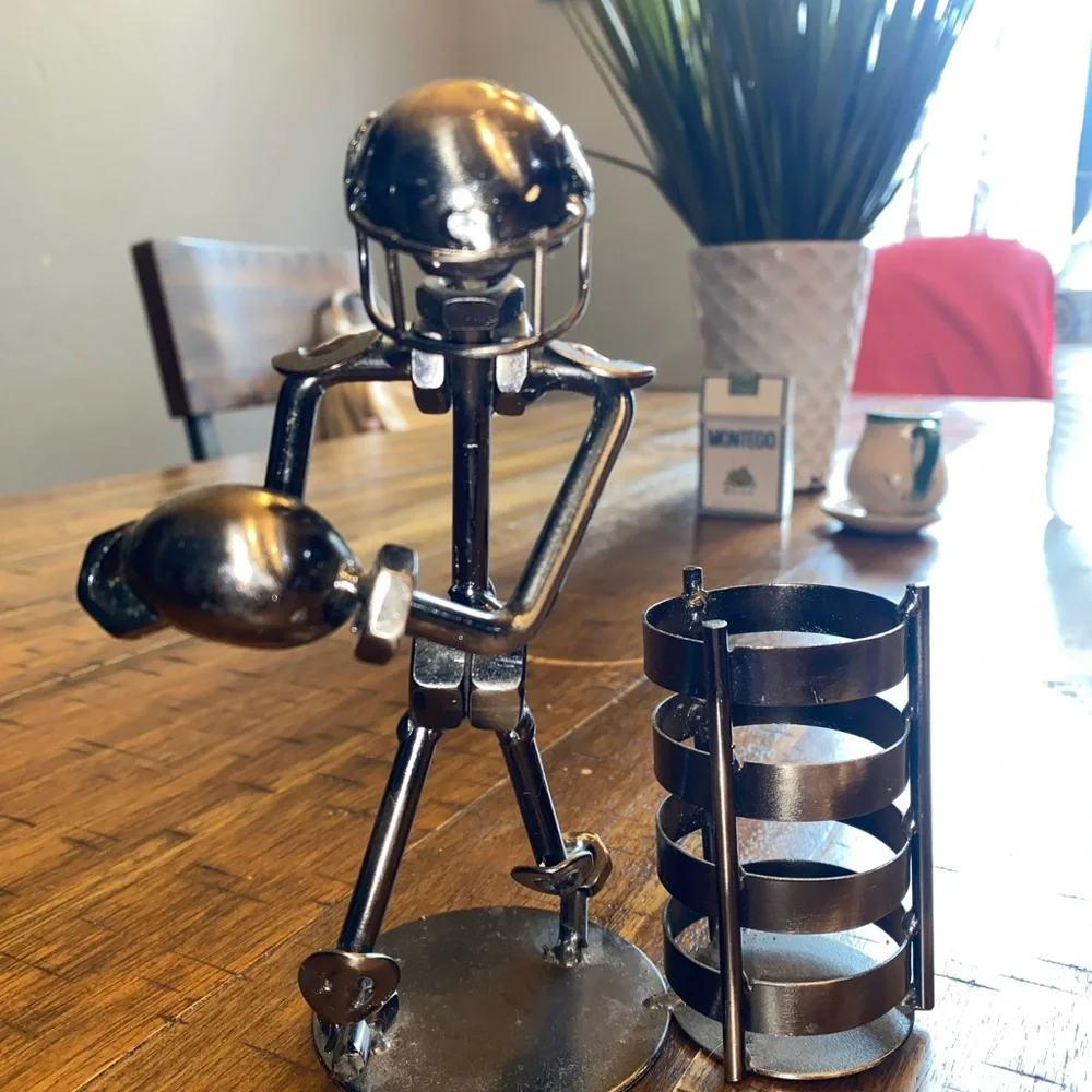 Metal handmade Desk Organizer FOOTBALL PLAYER Pen/Pencil Holder